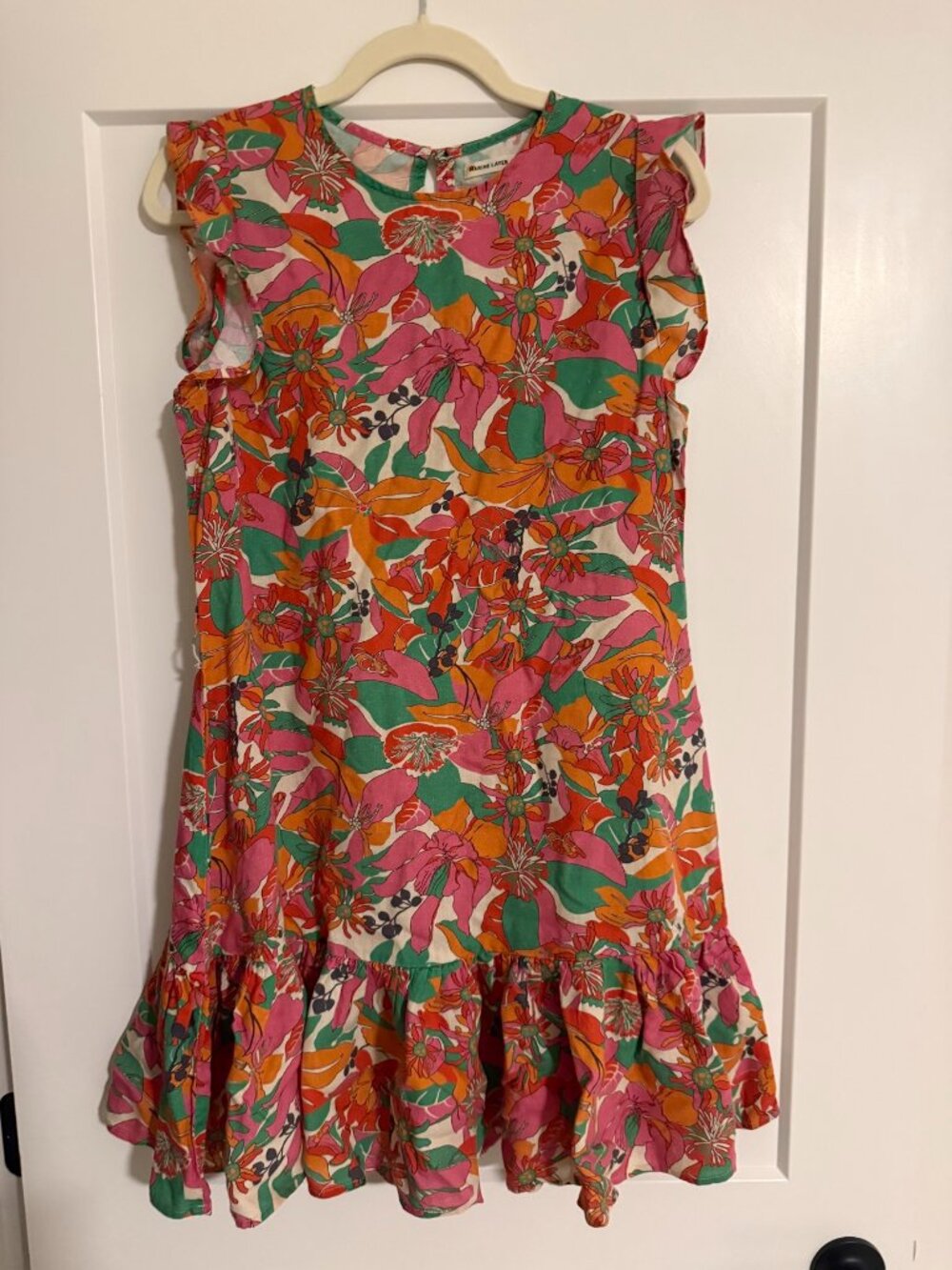 Marine Layer Floral Linen Blend Ruffle Hem Dress Size S